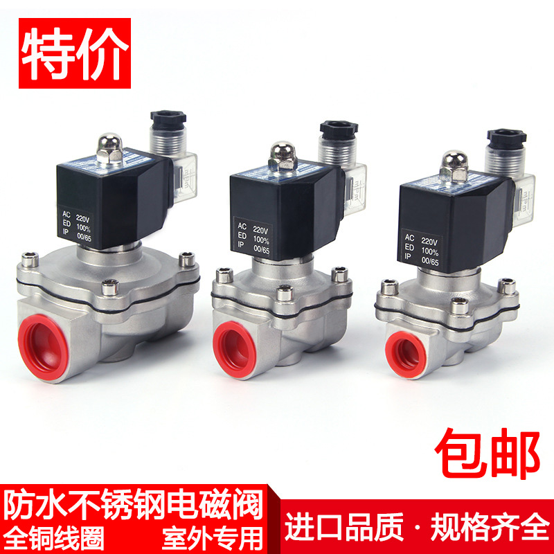 Waterproof stainless steel solenoid valve 220v switch valve 24v valve 4 min 6 inch 1 inch 2 inch copper coil 12v