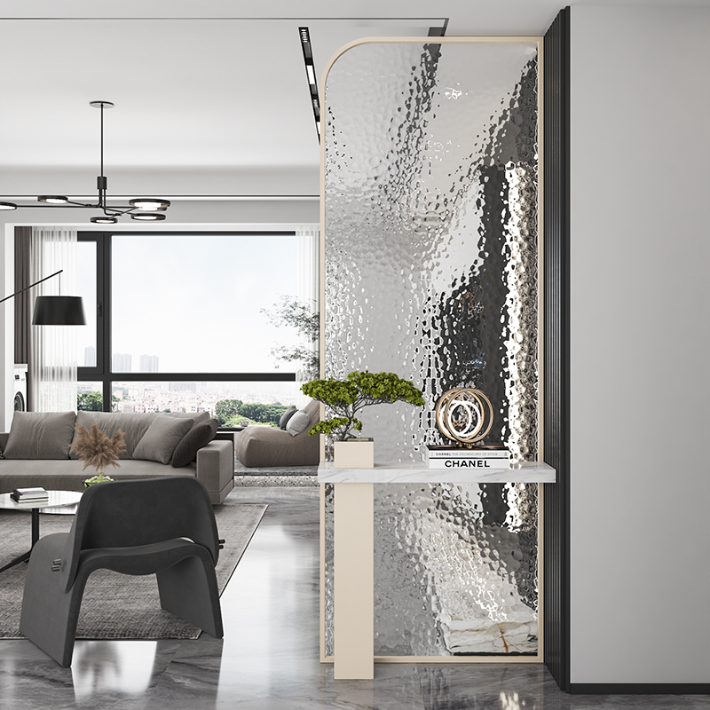 Modern Cream Wind in the door to door living-room minimalist Mysterious Closing Cabinet Shielded Arc Water Corrugated Glass Screen Partition-Taobao