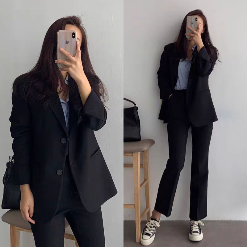 Black Suit Set for Women, New Spring and Autumn Style, Suitable for College Students, Interview Attire, Professional Attire, Workwear, Suit Jacket, Work Uniform