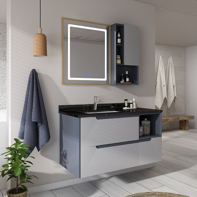 Light luxury bathroom cabinet combination modern minimalist bathroom mirror cabinet powder room integrated washbasin set hand wash basin - Taobao