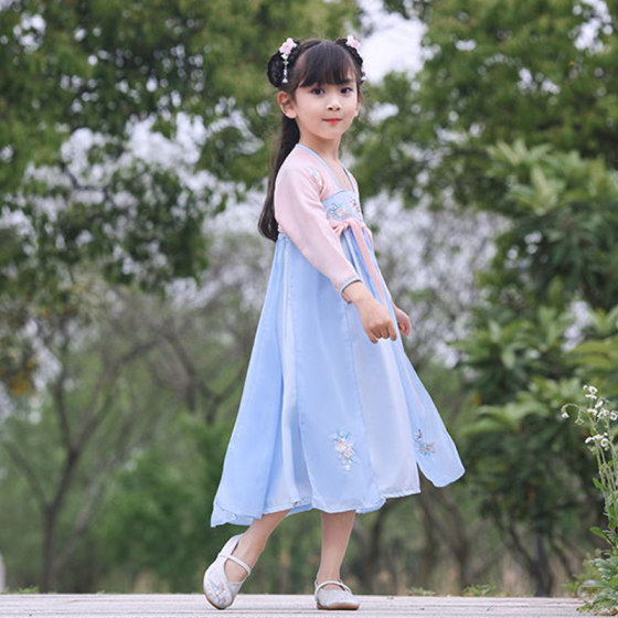 Children's Hanfu Girls' Chinese Style Children's Clothes Tang Suit Super Fairy Dress Ruskirt Autumn Clothes Girls Medium Long Sleeves Ancient Costumes Women