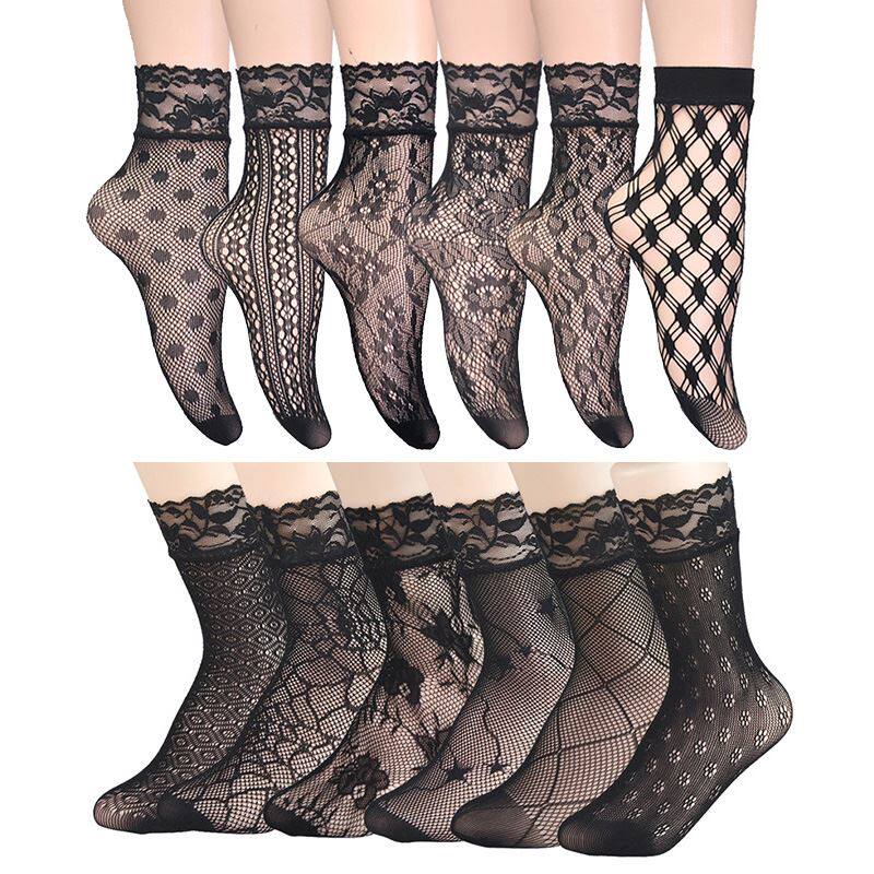 Vintage Lae Ladies Soks Summer Floral Mesh Elasti Transpa