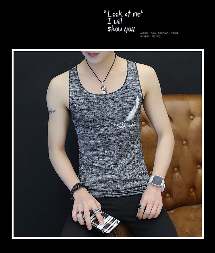 Phiên bản nam Hàn Quốc của vest lụa băng trẻ trung mùa hè Kiểu dáng bó sát cá tính mồ hôi vest thương hiệu áo thun không tay - Lót áo thun nam thể thao