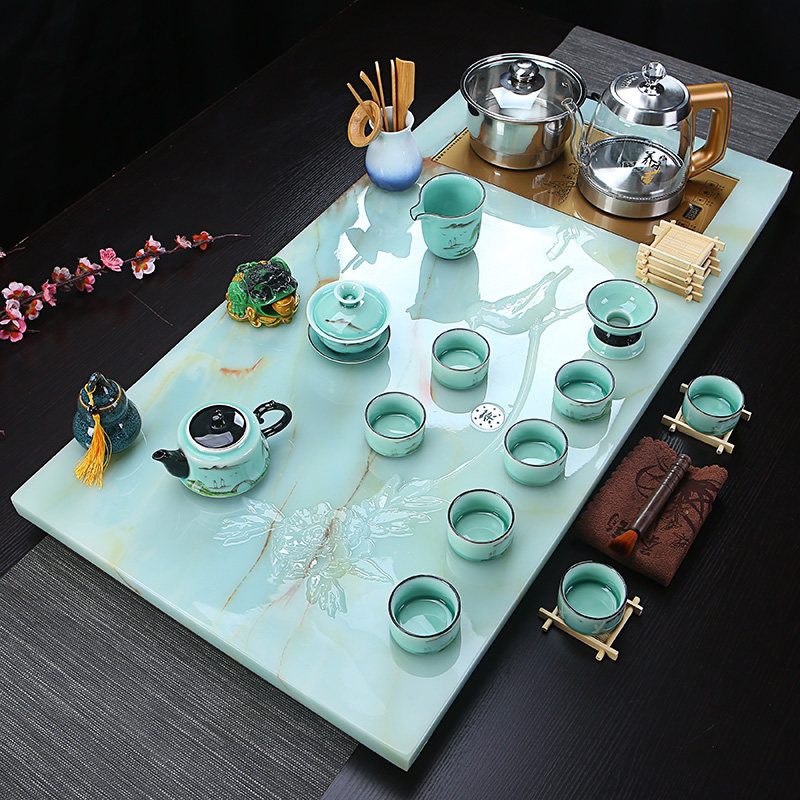 Jade Kung Fu Tea Set Home Tea Tray Simple European-style Living Room Modern Office Fully Automatic Set of Stone Tea Tray