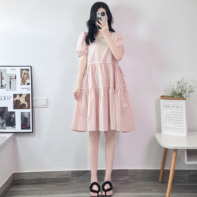 Maternity Wear 2026 Summer New Dress, Fashionable Korean Style Puff Sleeves, Loose Fit, Plus Size, Slimming, Unique Design, Covers the Belly