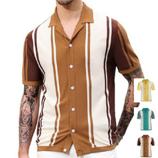 Рубашка поло men's knitted t-shirt 欧美开衫拼接撞色针织衫翻领商务polo衫男