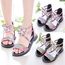 Girls sandals 2021 summer Korean version of the princess sandals fashion rhinestone Roman sandals non-slip soft bottom in the big childrens tide