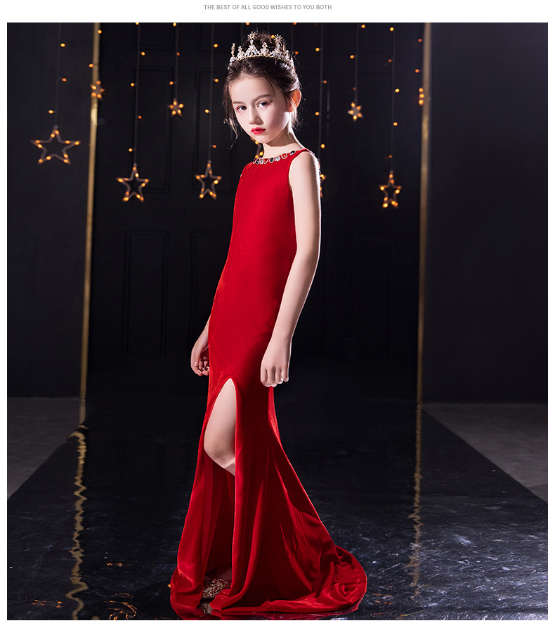 Thiếu nhi váy đuôi cá mẫu catwalk thời trang dạ hội dạ hội backless host đuôi cá tiệc piano biểu diễn quần áo - Váy trẻ em bộ đồ bé trai cao cấp
