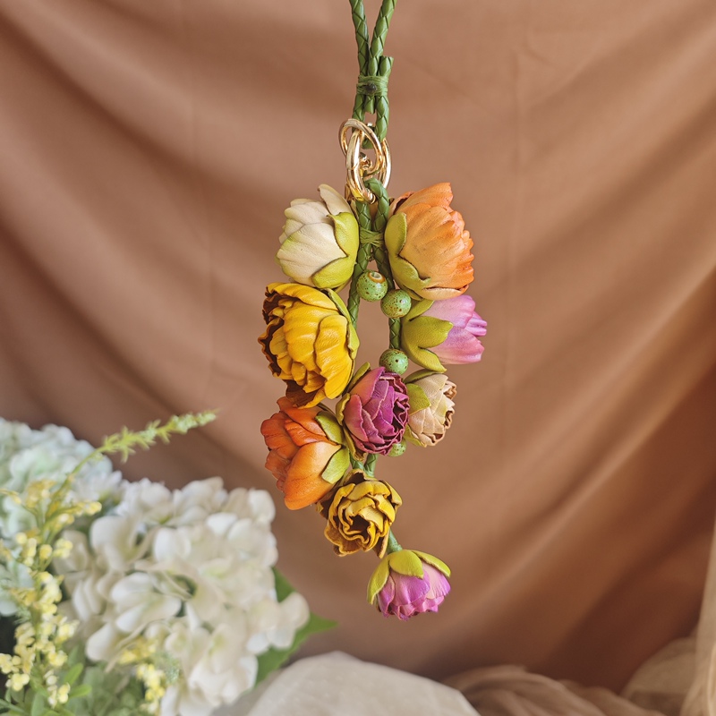 Spring Colors Fangpu Original Pure Cowhide Handmade Beautiful Three-Dimensional Flower Bag Pendant Keychain Necklace Multi-Purpose Spring Colors Fangpu Original Pure Cowhide Handmade Beautiful Three-Dimensional Flower Bag Pendant Keychain Necklace Multi-Purpose
