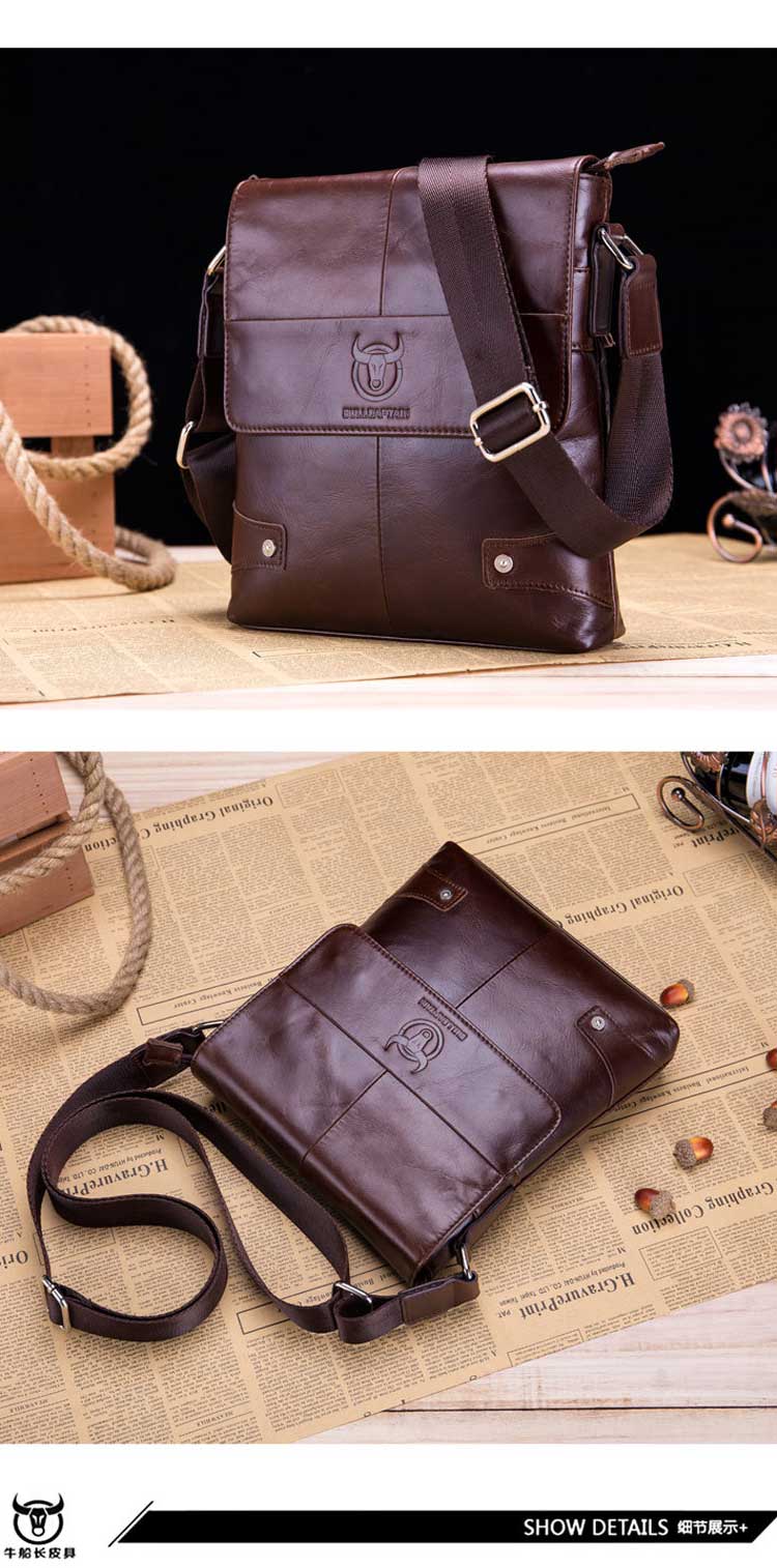 Cow Captain Leather Leather Shoulder Shoulder Men First Layer Leather Soft Business Casual Shoulder Bag - Túi của con người túi xách lv