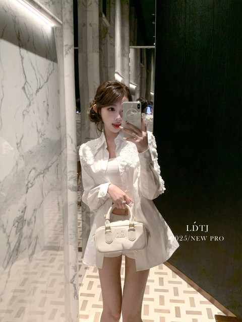 Ldtj Original [Laf Aesthetics] Autumn New Handmade Sequin High-End French Style Chic Long-Sleeve Shirt