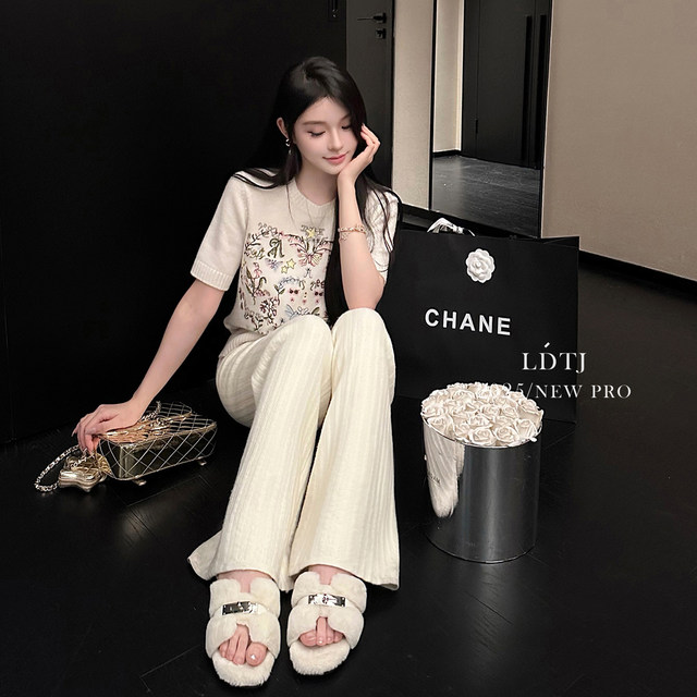 Ldtj High-End Custom-Made Soft and Dense Autumn Casual Versatile Drapey High-Waisted Straight-Leg Slimming Knit Wide-Leg Pants for Women