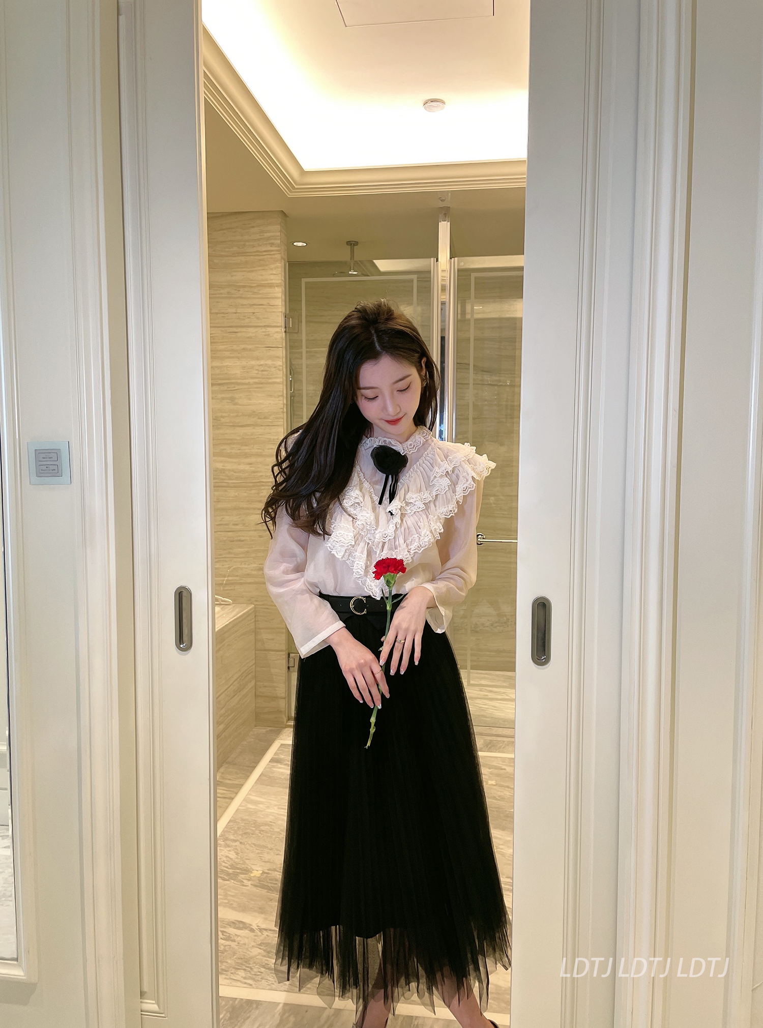 LDTJ high-definition 22 summer new black swan French elegant high-end temperament irregular design mesh skirt women