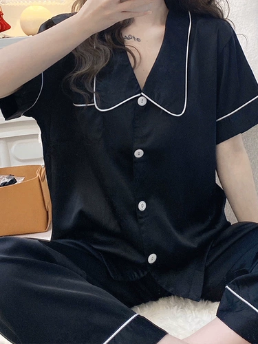 Шелковая пижама, штаны, кардиган, летний комплект, короткий рукав, коллекция 2022