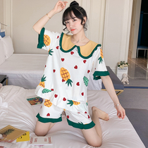 Sleepwear Woman Summer Pure Cotton Doll Collar Sweet princess Wind cute Pineapple Big Code Casual Home Clothing Suit Extractable Outwear