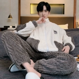 Мужская коралловая бархатная демисезонная мультяшная утепленная фланелевая пижама с молнией