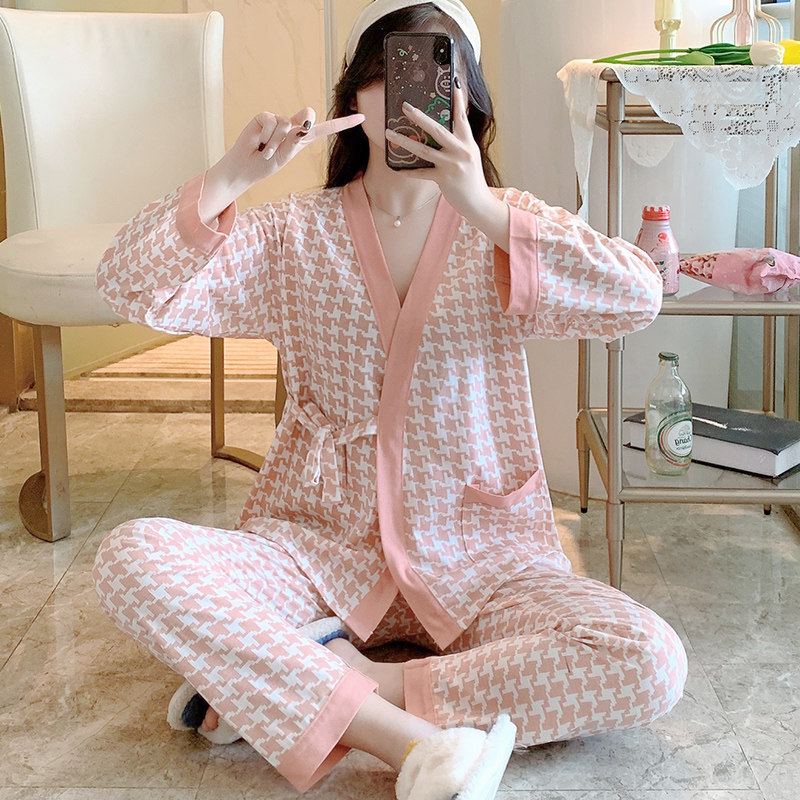 Kimono pyjamas women's autumn clothes pure cotton long sleeves 2022 New spring and autumn season thousands of birdies senior senses cardigan clothes-Taobao