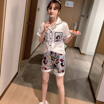 Sleepwear Womens Summer Ice Silk Screen Red Pops White Snow Princess Short Sleeve Cardiovert Two Sets of Home Suits Suit Thin