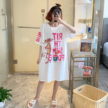 Short Sleeve Sleeping Dress Woman Summer Pure Cotton Cartoon Cute Korean Version Student Big Code Loose Skirt Full Cotton Pregnant Woman Sleepwear Summer