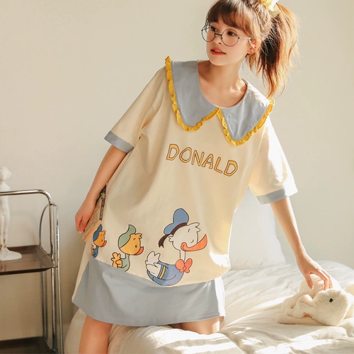 Летняя пижама, хлопковая длинная юбка, летнее мультяшное милое платье для школьников, длина макси, большой размер