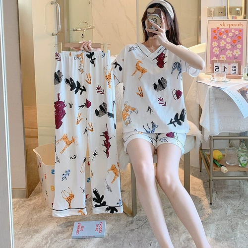 Штаны, хлопковая осенняя летняя пижама, короткий рукав, 3 предмета, 2024 года