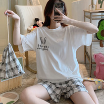 Pure Cotton Pyjamas Woman Summer Thin CUTE RABBIT DAY SERIES FRESH SHORT SLEEVES TWO SETS FOREIGN AIR HOME SUIT SUIT