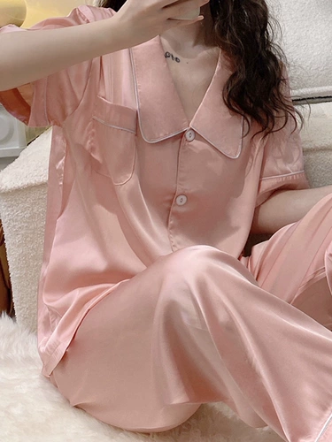 Шелковая пижама, штаны, кардиган, летний комплект, короткий рукав, коллекция 2022