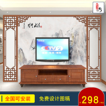 Custom Dongyang wood carving living room decorative border Chinese solid wood flower grid Hollow carved wood grille background wall