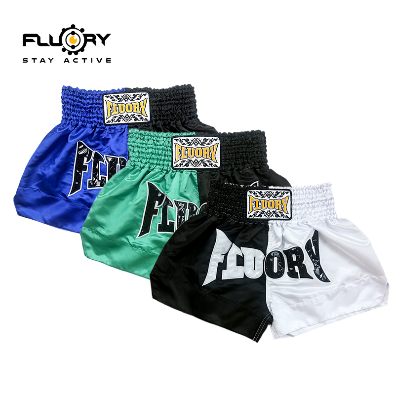 FLUORY Fire Barricades Strike Shorts Men Tai Boxing Match Training Suit Bicolor Splicing Children's Boxing Loose and Costume Women