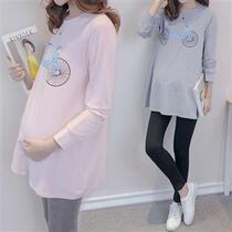 Pregnant women spring coat 2021 new fashion Korean loose size T-shirt Spring and Autumn long long long sleeve base shirt