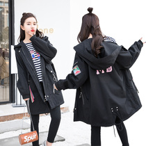 Pregnant women coat women 2021 Autumn New Korean version loose size hooded top autumn maternity wear trench coat