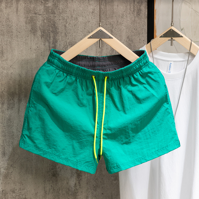 Shorts for Men and Women, Summer Sports Quick-Drying Three-Quarter Pants, Loose Running Pants with Lining, Beach Pants, Solid Color Drawstring Swimming Trunks