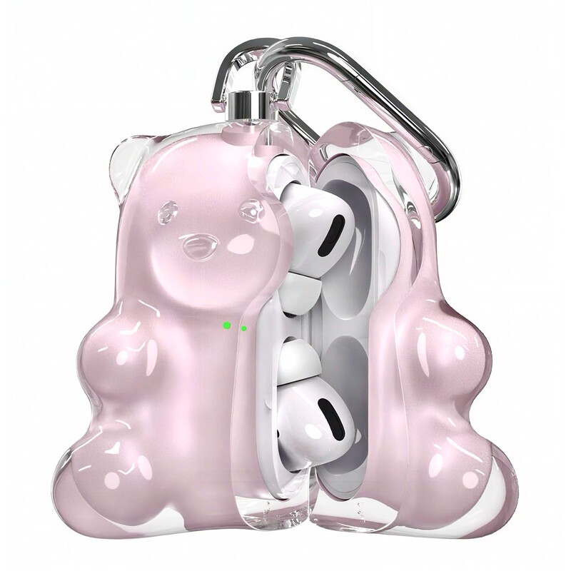 808Fc Original Cute Bear Airpodspro2 Apple Earphone Case Transparent Pink Airpods4 Protective Cover Cute Gummy Pro Compatible with Apple Third and Fourth Generation Hard Plastic Bluetooth Earphone Case