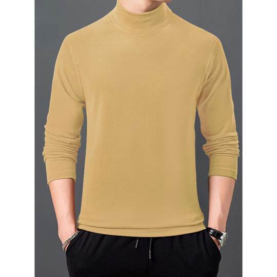 Autumn and winter men's German velvet bottoming shirt khaki half turtleneck men's long-sleeved T-shirt solid color plus warmth 1216k