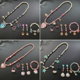 Детское ожерелье, бусины, аксессуар, серьги для принцессы, кольцо, браслет, клипсы, милый комплект