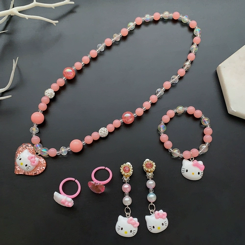 Детское ожерелье, бусины из жемчуга, аксессуар, серьги для принцессы, кольцо, браслет, клипсы, милый комплект