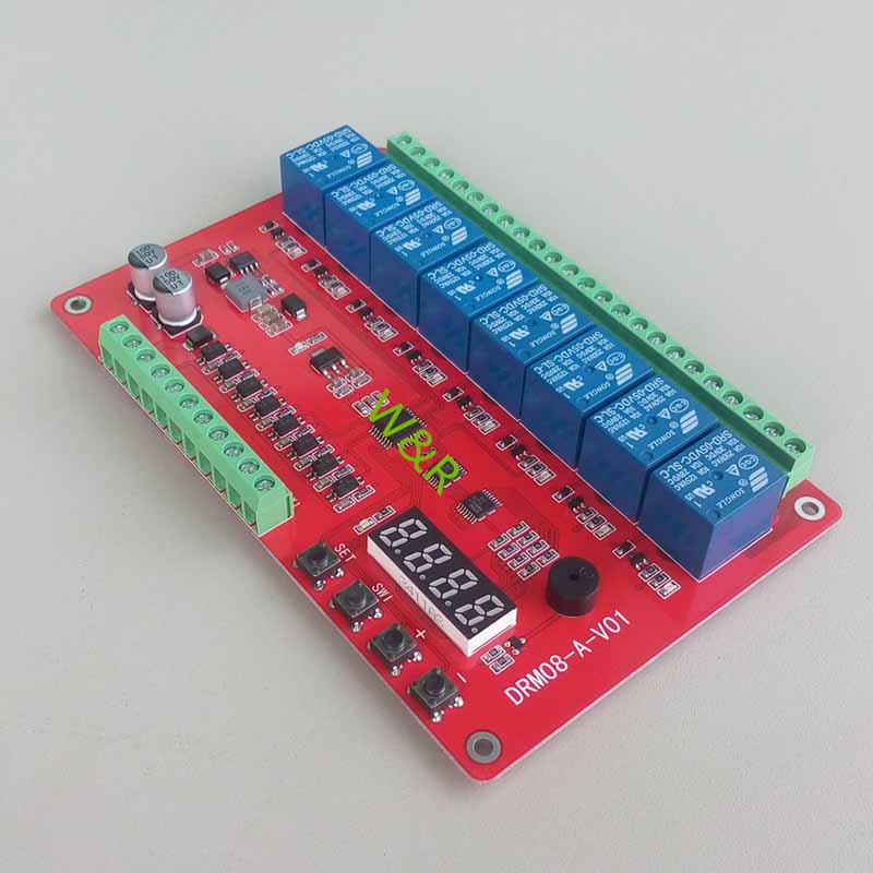 DRM08 8-way relay multi-function time timing delay cycle self-locking linkage control module