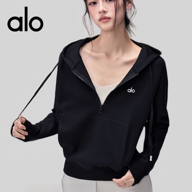 Aio Half-Zip Sports Long-Sleeved Hooded Casual Outdoor Running Training Sweatshirt Loose Yoga Top