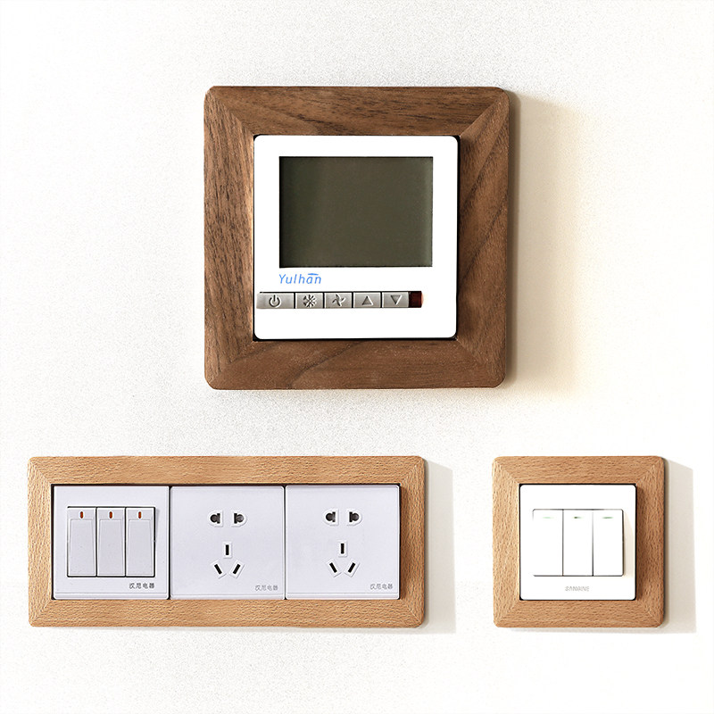 Solid wood fillet switch decorative wall sticker home socket panel shield self-adhesive protective sleeve simple creative decorative frame