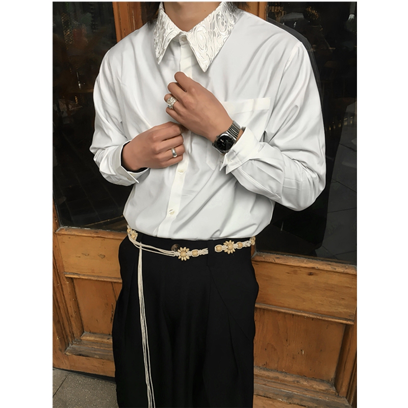 White Embroidered Floral Collar Shirt for Men, Autumn American Style Cleanfit, High-End, Cool and Stylish Design Shirt Jacket