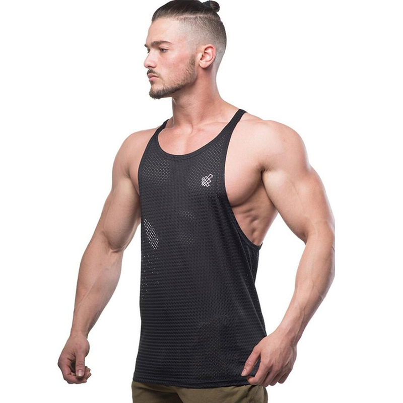 Vest thủy triều nam trở ngại thể dục mùa hè thể thao nhanh khô nhà lỏng lẻo màu đen và trắng thấm mồ hôi lưới - Lót áo ba lỗ tập gym