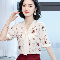 2020 new summer short sleeve floral fashion chiffon shirt women Belly Belly print shirt foreign style small shirt