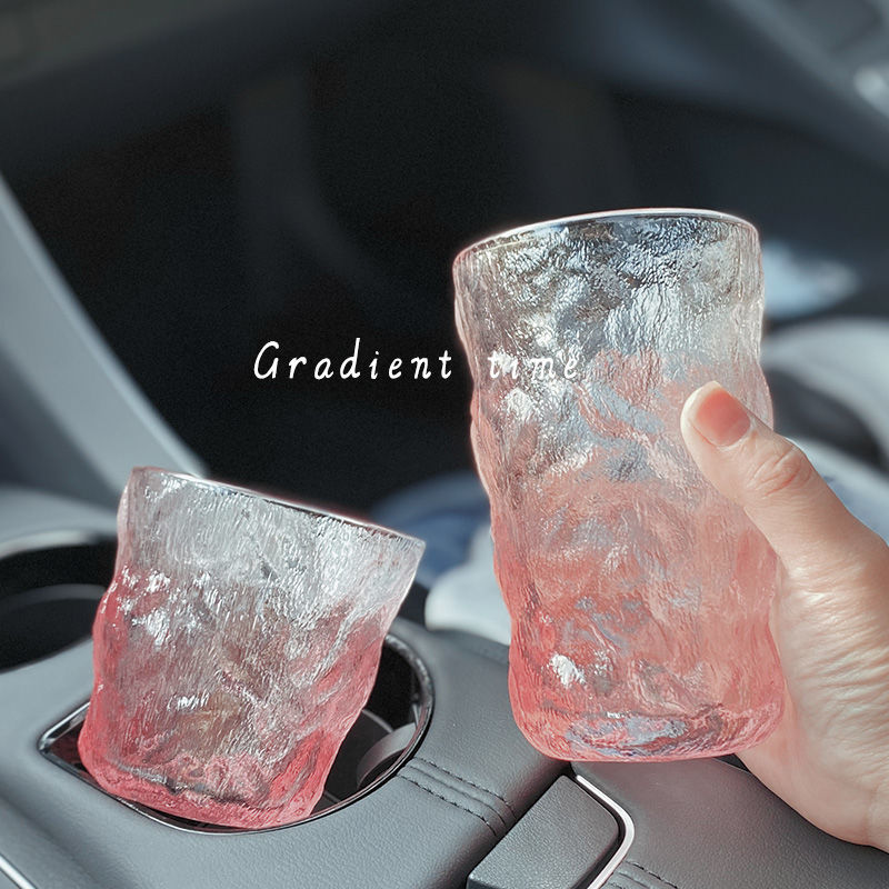 New ins glacier pattern glass pink girl heart high value bark pattern water glass juice cup coffee cup