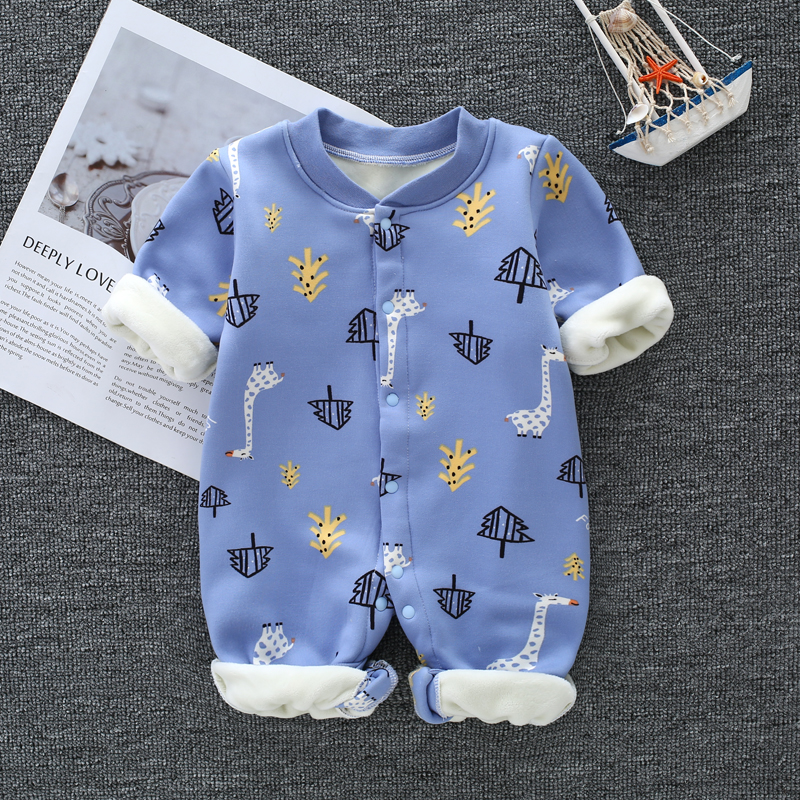 Baby plus fleece one-piece thickening men and women baby warm romper long-sleeved pajamas newborn baby clothes autumn and winter clothes