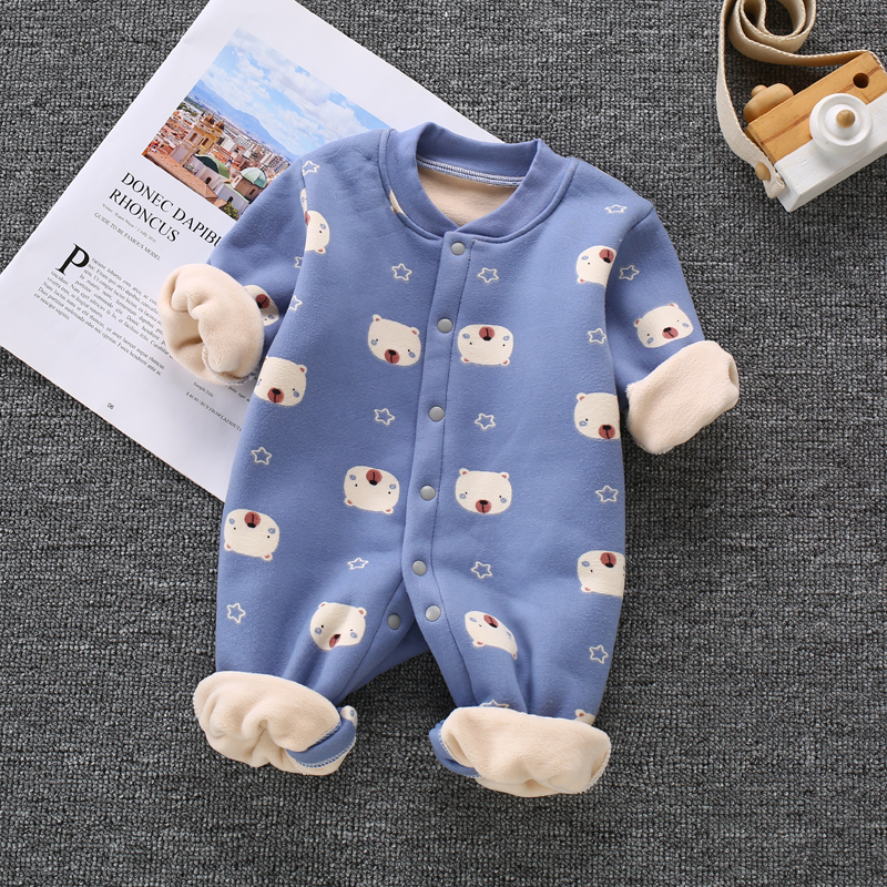 Baby plus fleece one-piece thickening men and women baby warm romper long-sleeved pajamas newborn baby clothes autumn and winter clothes