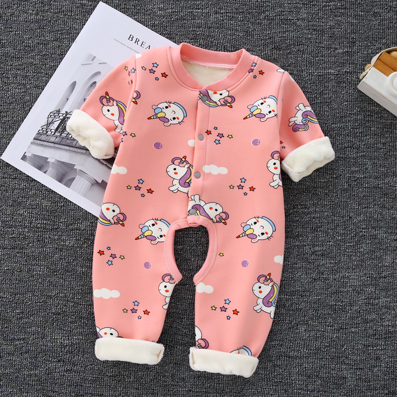 Baby plus fleece one-piece thickening men and women baby warm romper long-sleeved pajamas newborn baby clothes autumn and winter clothes