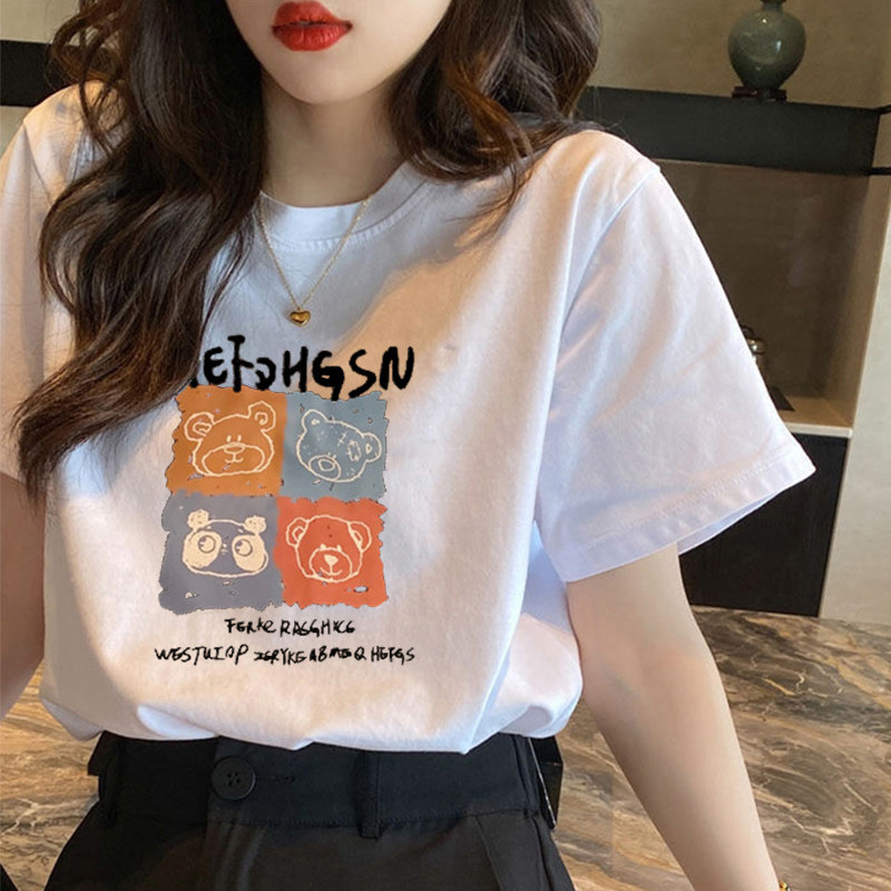 Pure cotton short-sleeved t-shirt women's summer 2021 new white loose t-shirt thin t-shirt top tide clothes