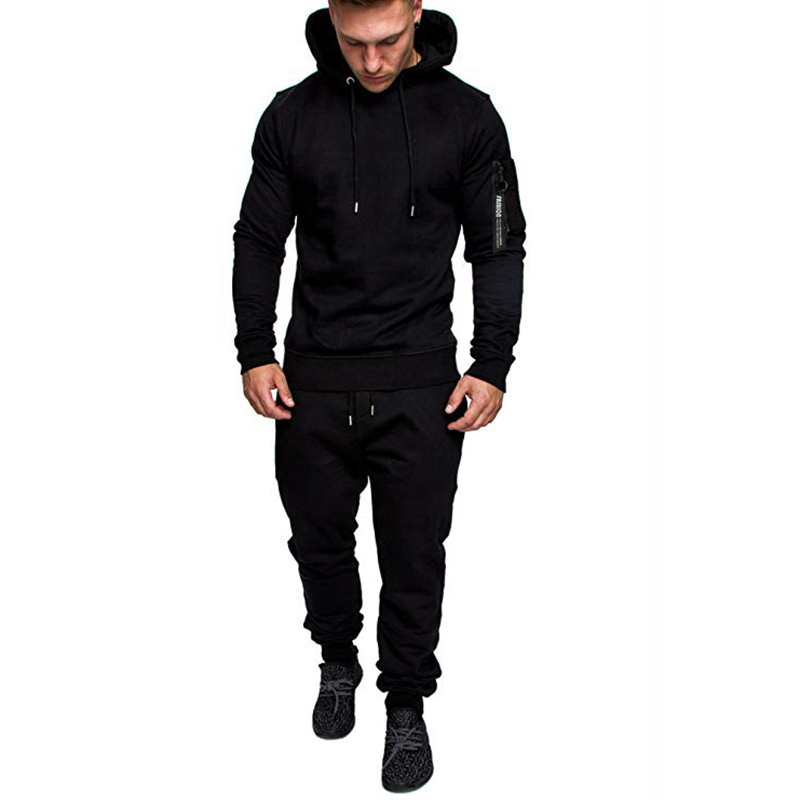 2024 New Fashion Zipper Splicing Men's Hoodie Solid Color Sports Pants Set A24_voghion.com