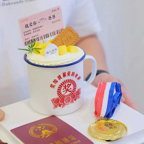 Award-like medal train ticket enamel cup Fathers Day cake decoration I love your dad nostalgic retro baking plugin