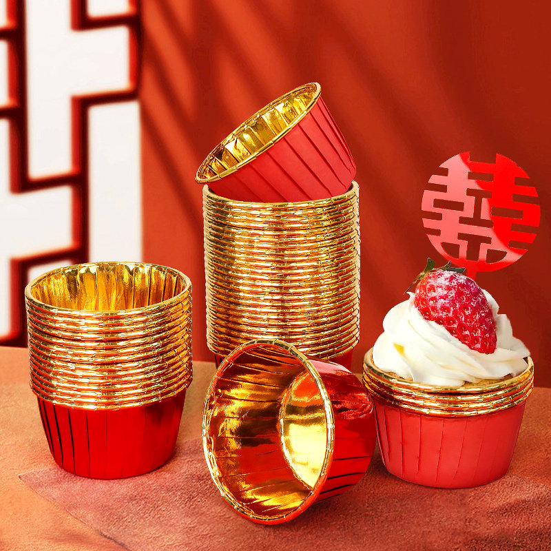 Red muffin cup high temperature resistant cupcake red cup wedding birthday happy character plug-in engagement dessert table decoration